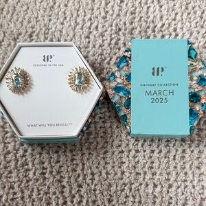Gold-Tone Stud Earrings with Teal Center Stones